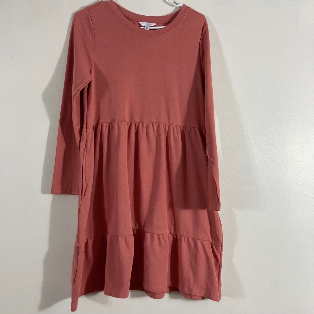Time and Tru Tiered‎ Sweatshirt Dress Womens S 4-6 Pink NEW Long Sleeve